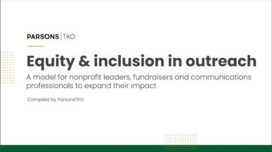 Picture of first slide in deck which features the deck's title: "Equity and inclusion in outreach.